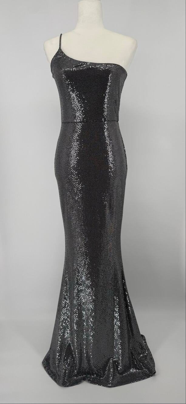 Lovely Day Silver Metallic One Shoulder Mermaid Maxi Gown Dress M